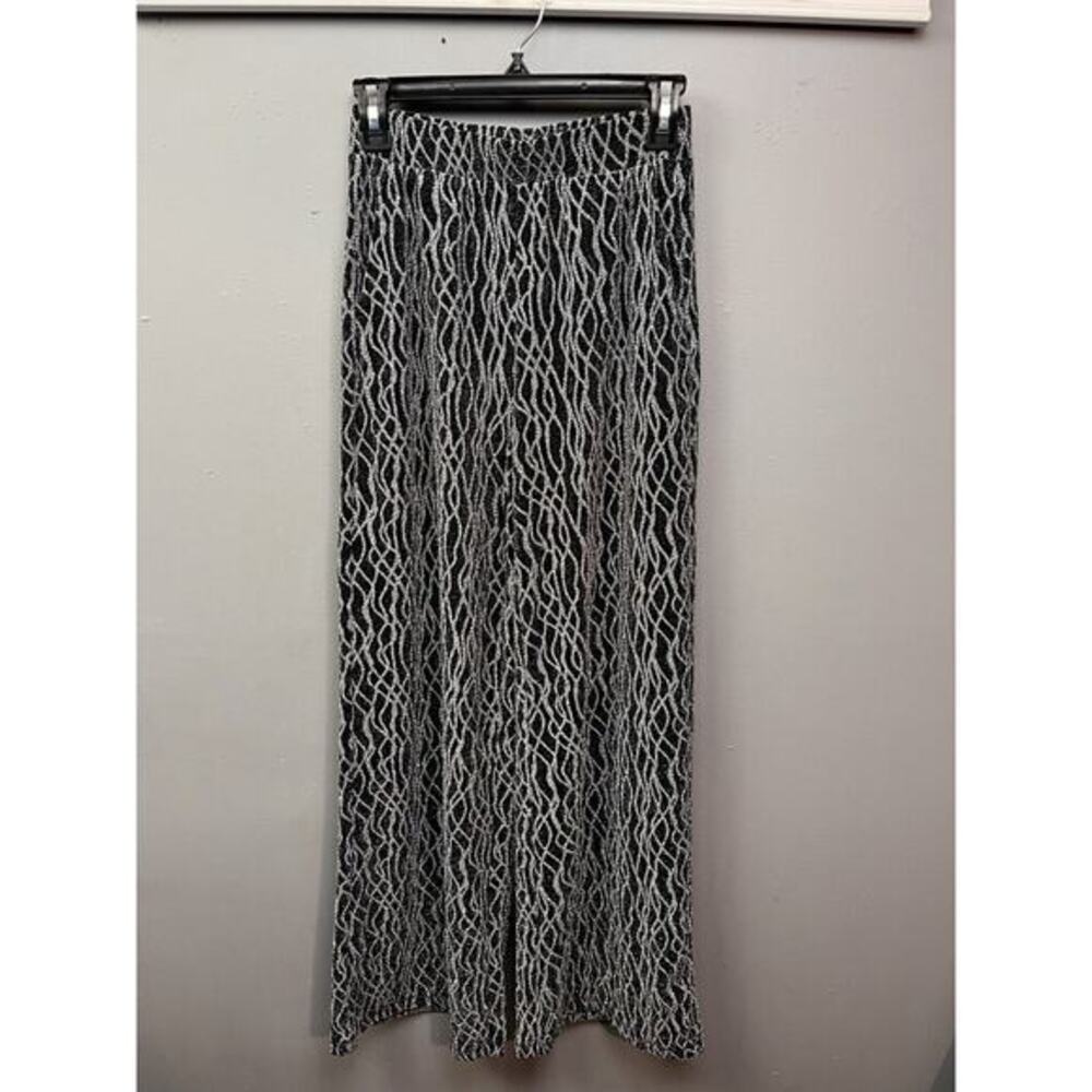 Vero Moda Wide Leg Pants Womens XS Silver Metallic Pull On Pockets Party Glitter